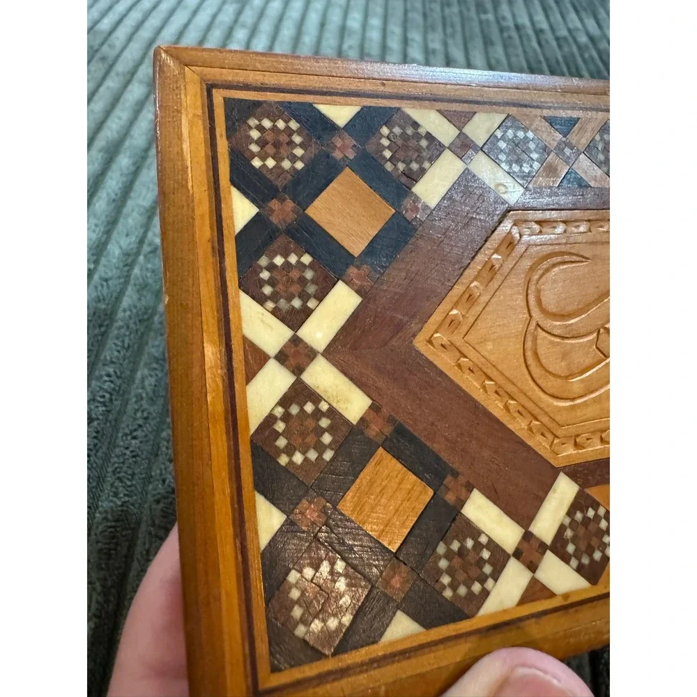 Vintage Wooden Decorative Box Arabic Inlay‎ Wood Keepsake Jewelry Trinket